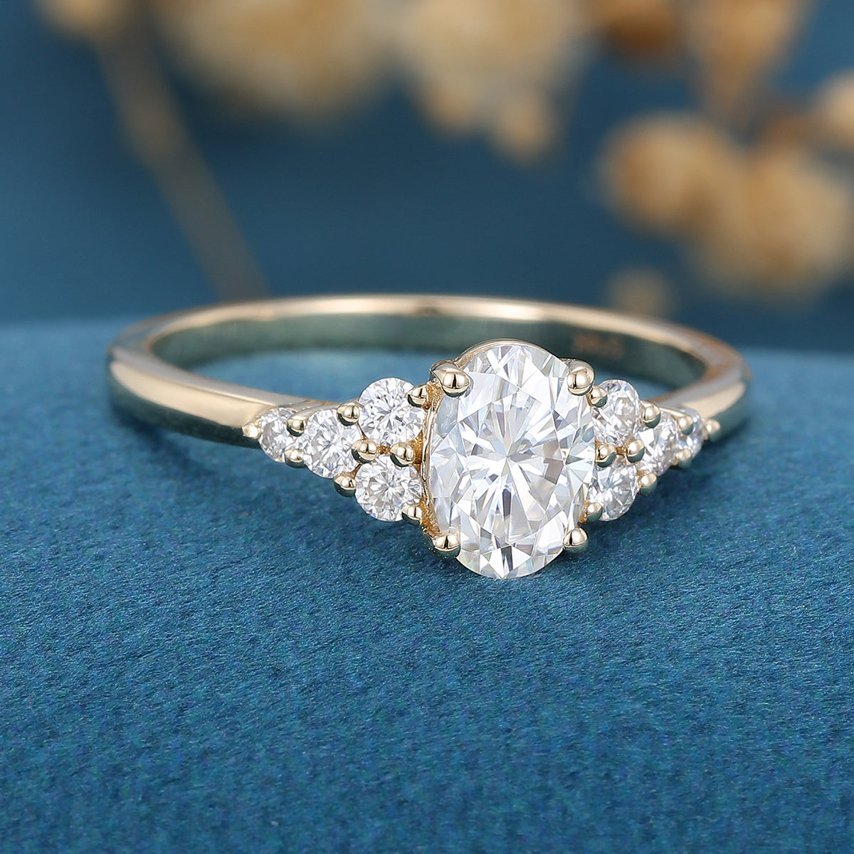 Oval cut Moissanite Cluster Engagement Ring