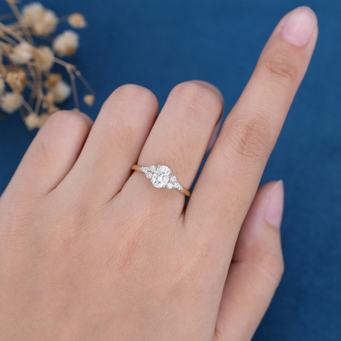 1.5Carat Oval cut Moissanite Cluster Engagement Ring