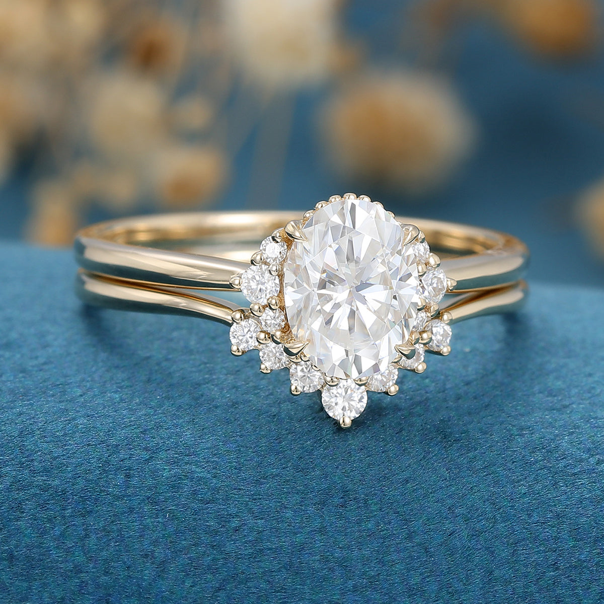 1.5 Carat Oval cut Moissanite Engagement ring Bridal Set
