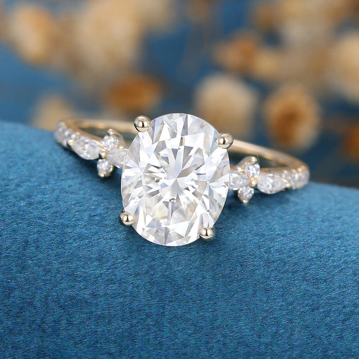 Oval cut Moissanite Half eternity Engagement Ring