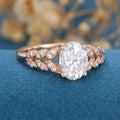 Oval Moissanite  Art deco Engagement ring Bridal Set