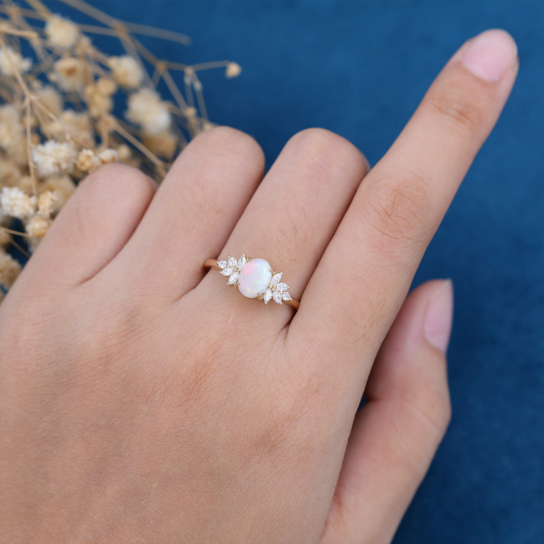 1.0Carat Oval Opal Cluster Engagement ring