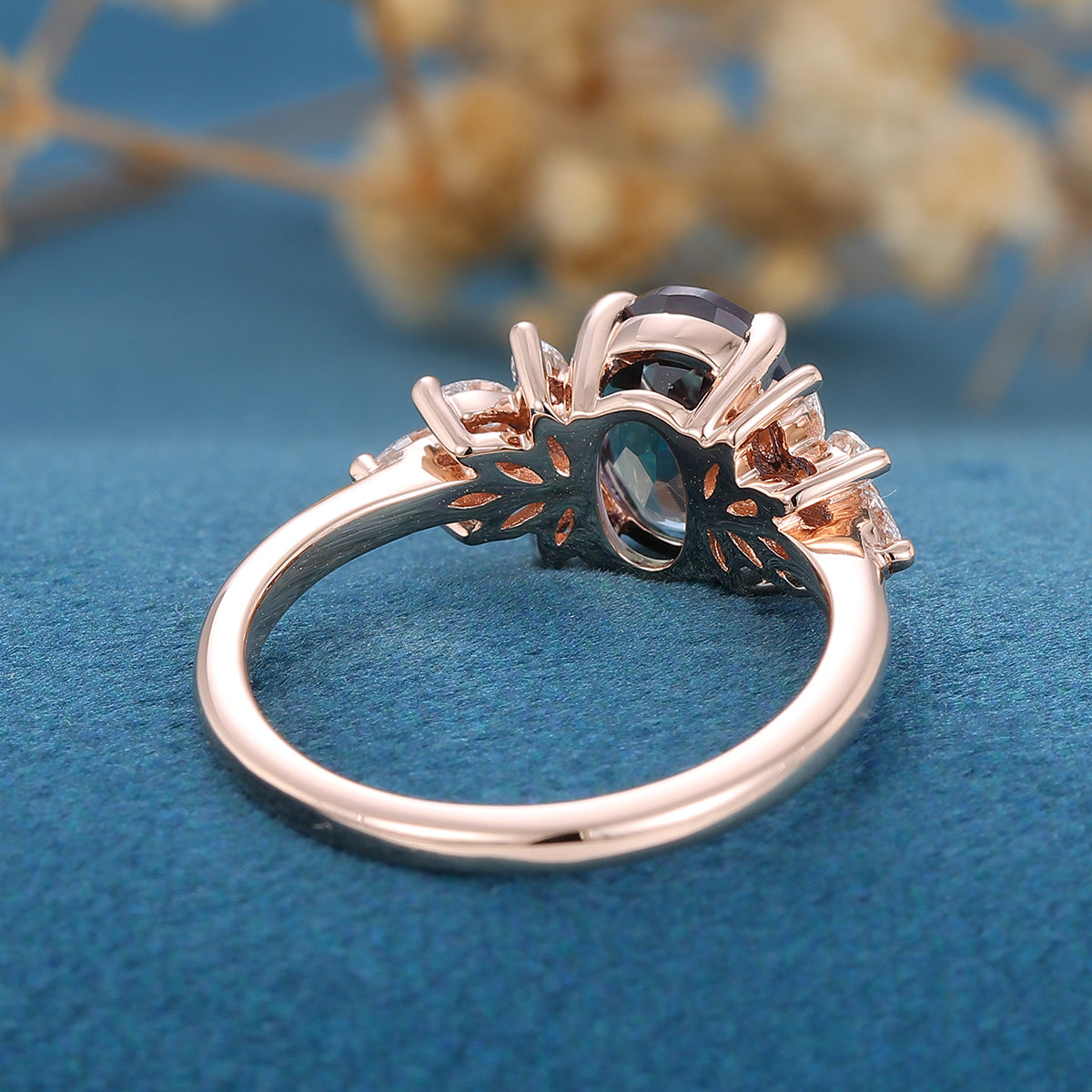 Oval cut Aalexandrite Cluster Engagement ring