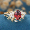 Oval cut garnet Cluster Engagement ring Bridal Set