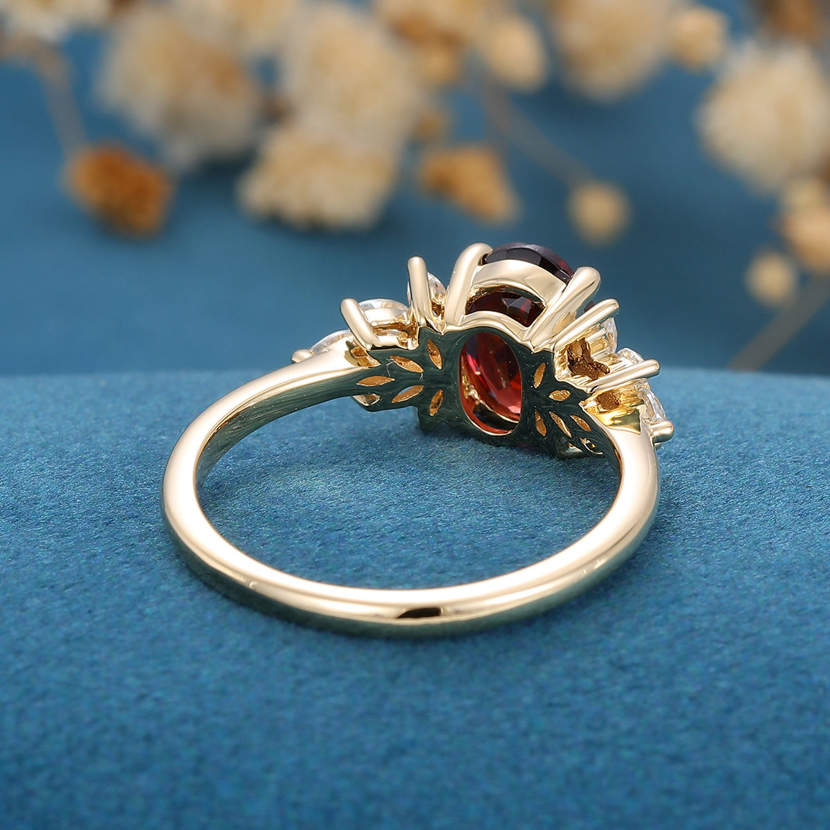 Oval cut garnet Cluster Engagement ring