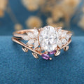 Oval cut Moissanite Cluster Engagement ring Bridal Set