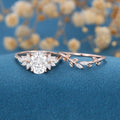 1.5 Carat Vintage Oval cut Moissanite Cluster Engagement ring Bridal Set