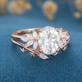 1.5 Carat Vintage Oval cut Moissanite Cluster Engagement ring Bridal Set