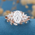 1.5 Carat Vintage Oval cut Moissanite Cluster Engagement ring Bridal Set