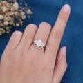 1.5 Carat Vintage Oval cut Moissanite Cluster Engagement ring Bridal Set