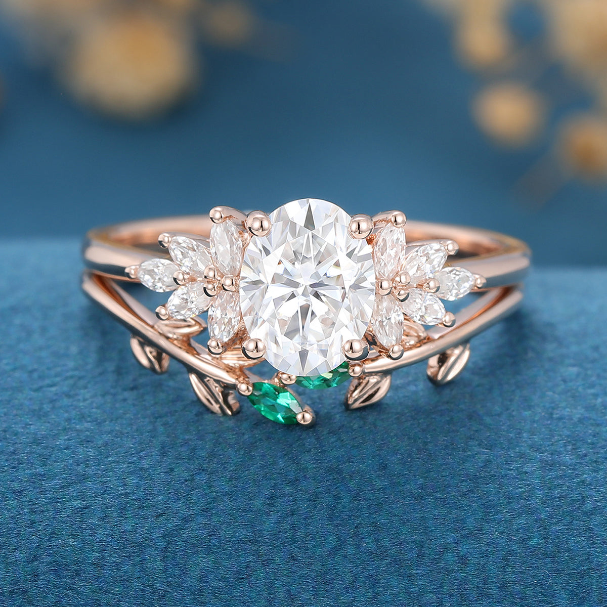 Oval cut Moissanite Engagement ring Bridal Set