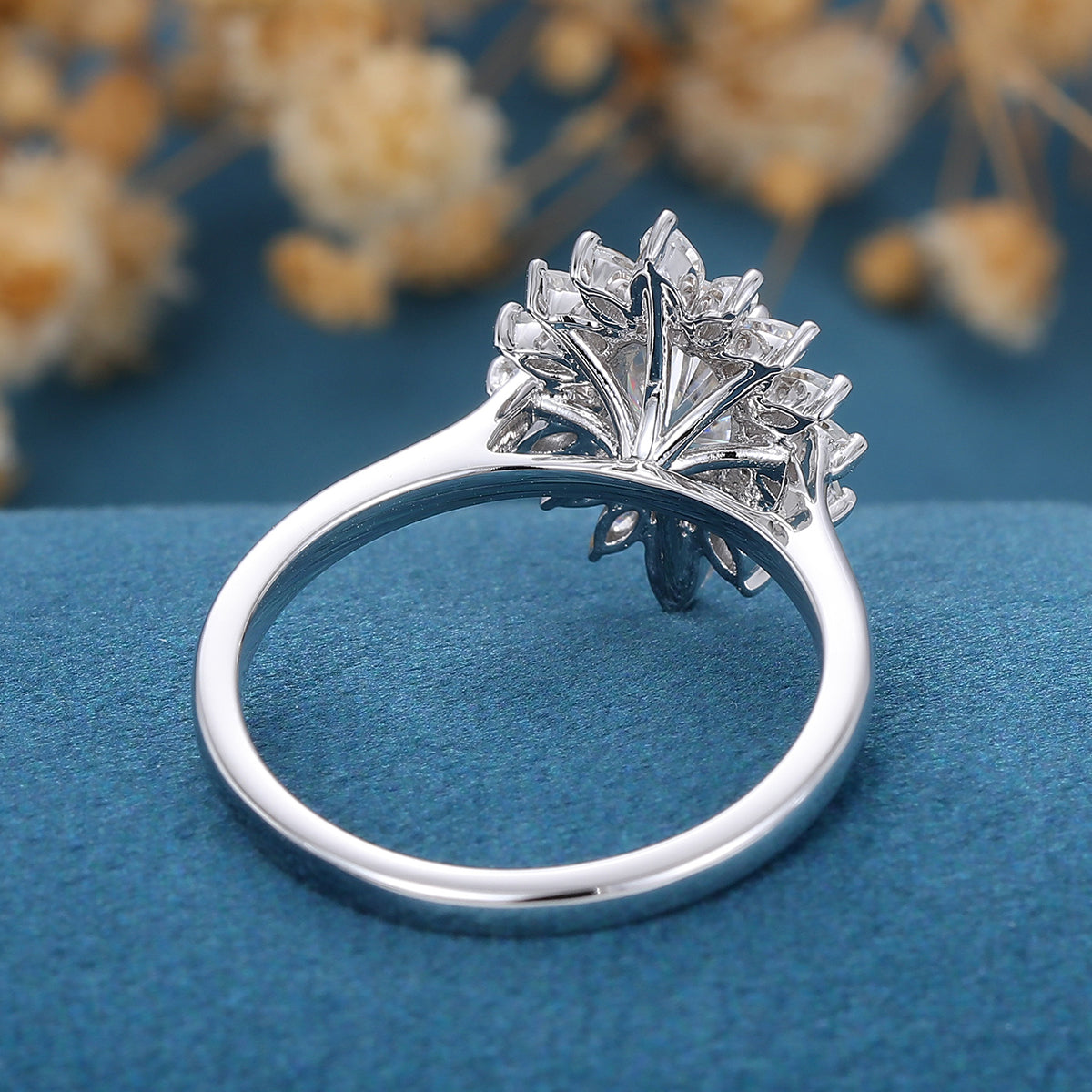 1 Carat Oval cut Moissanite Halo Cluster Engagement Ring