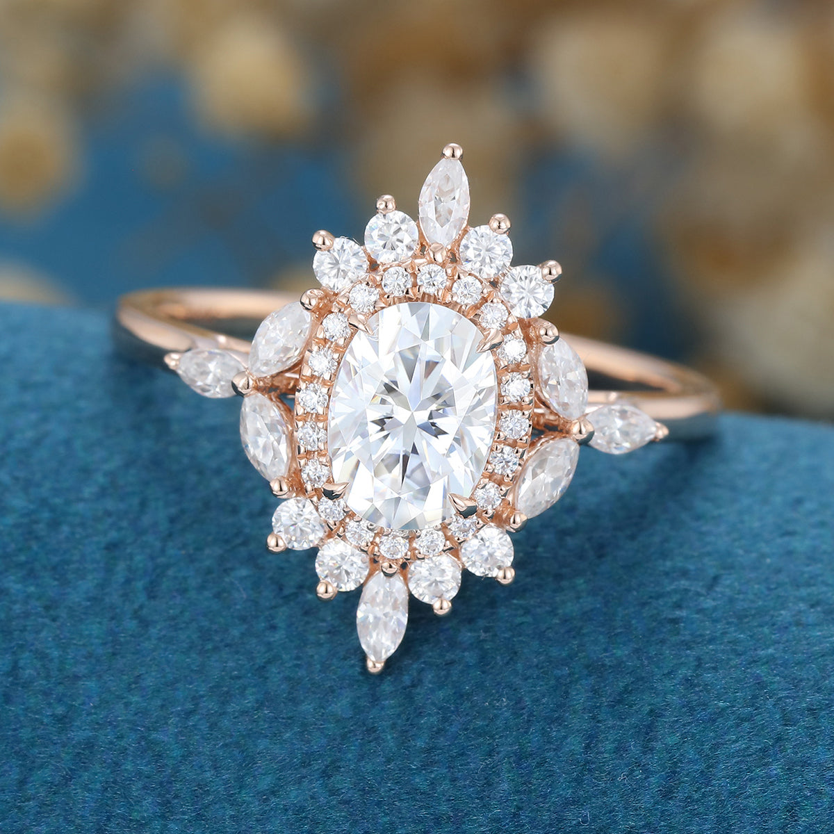 Vintage Oval cut Moissanite Halo Engagement Ring for Women