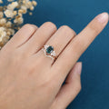 Oval Blue-Green Sapphire Cluster Engagement ring Bridal Set