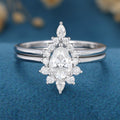 Pear cut Halo Engagement ring Bridal Set