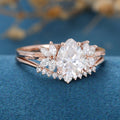 Pear cut Moissanite Cluster Engagement ring Bridal Set