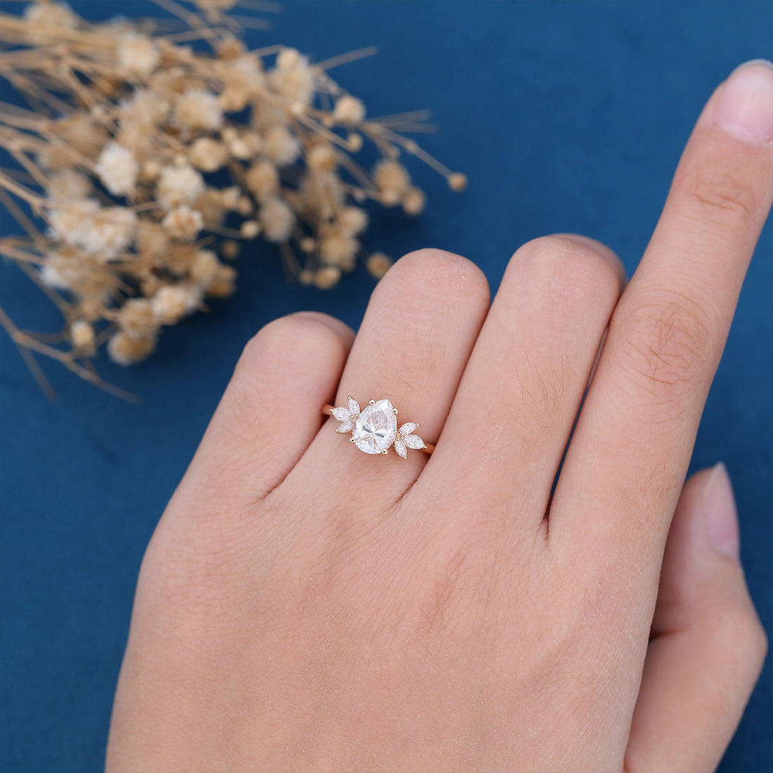 1.2Carat Pear cut Moissanite Cluster Engagement ring