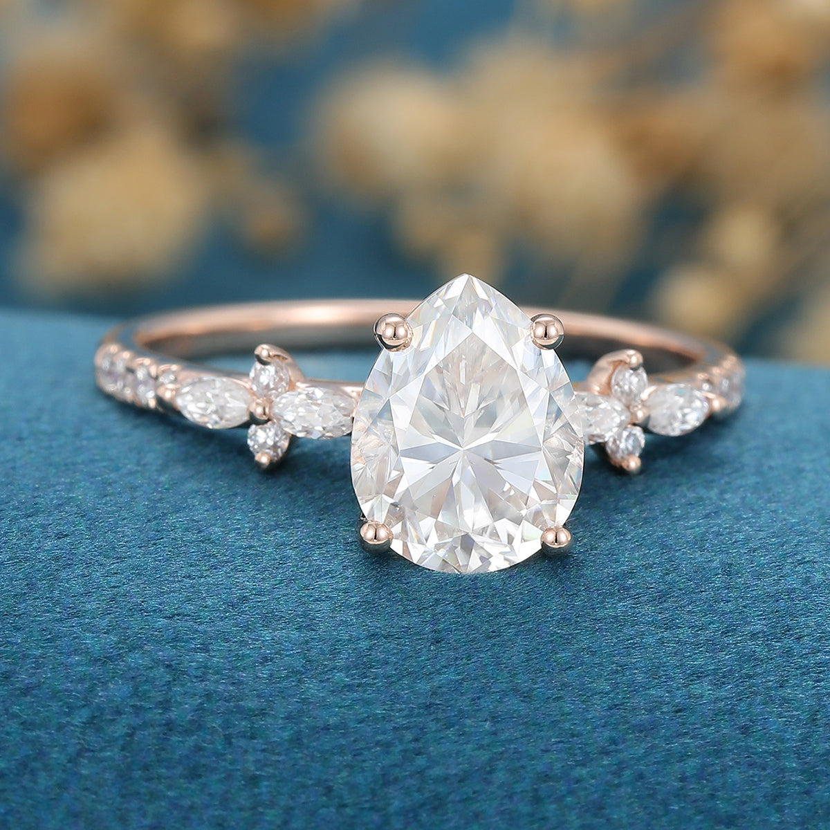 1.5 Carat Pear cut Moissanite Half eternity Engagement ring