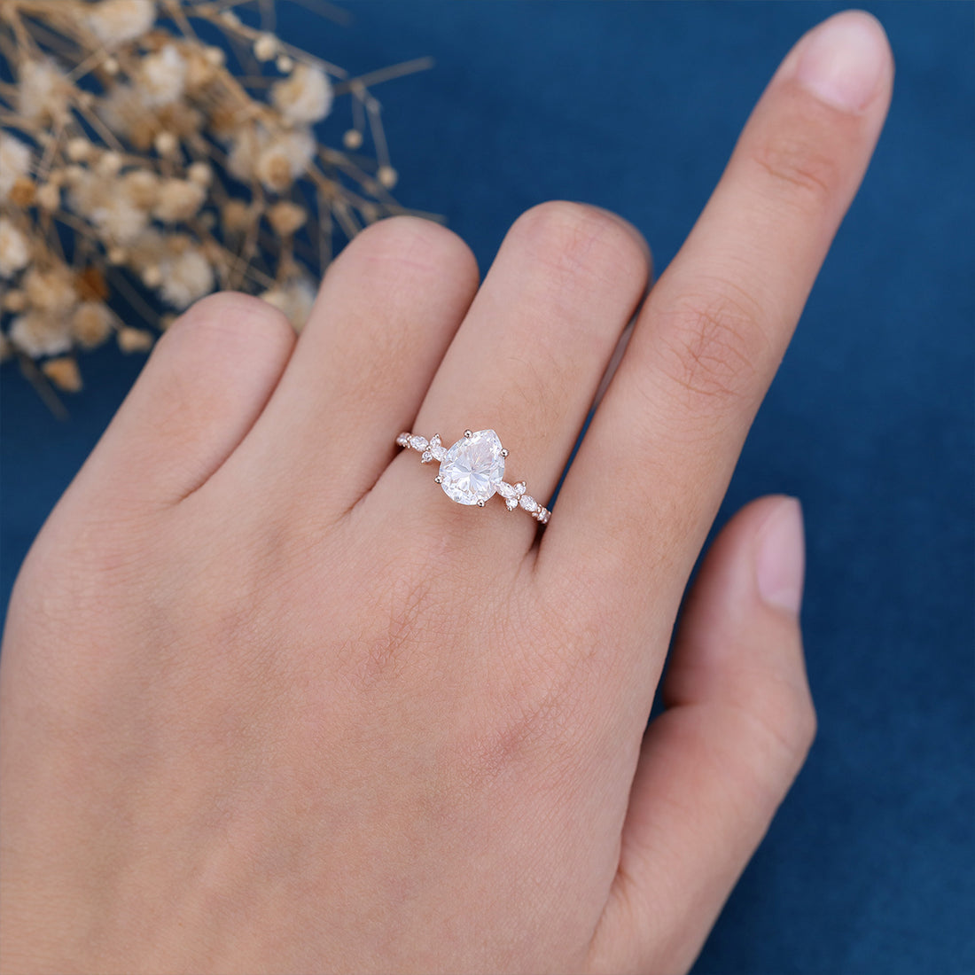 1.5 Carat Pear cut Moissanite Half eternity Engagement ring