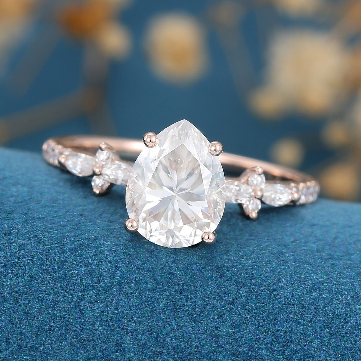 1.5 Carat Pear cut Moissanite Half eternity Engagement ring