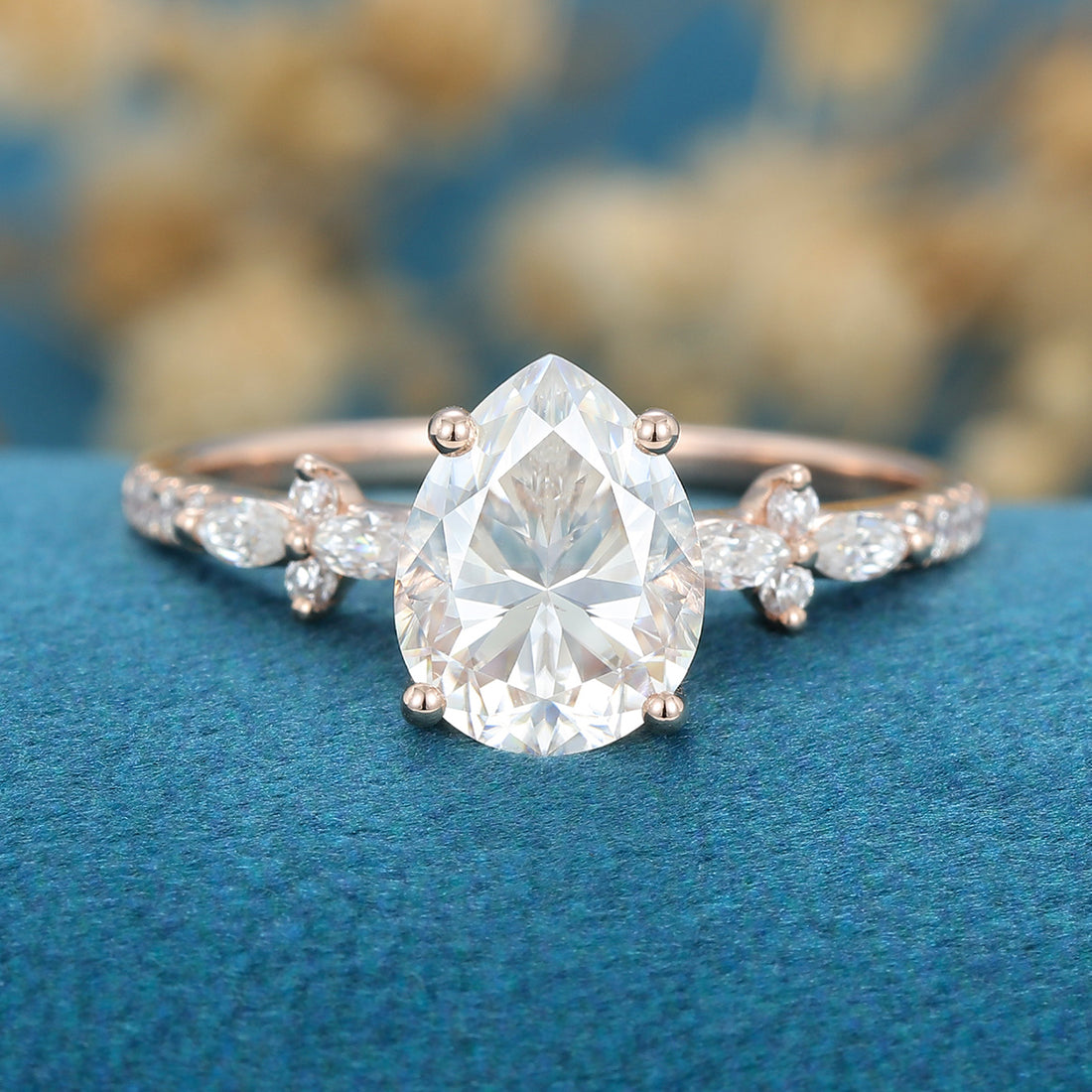 1.5 Carat Pear cut Moissanite Half eternity Engagement ring