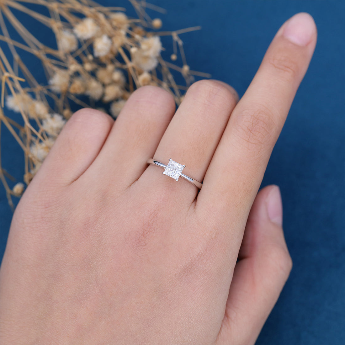 Princess cut Moissanite Solitaire Engagement ring