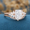 Radiant cut Moissanite Cluster Engagement ring Bridal Set