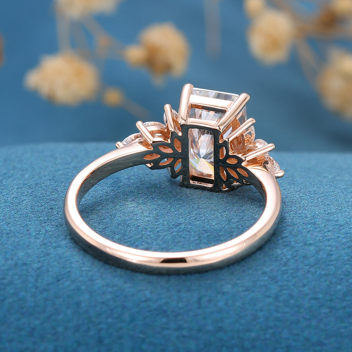 Radiant cut Moissanite Cluster Engagement Ring