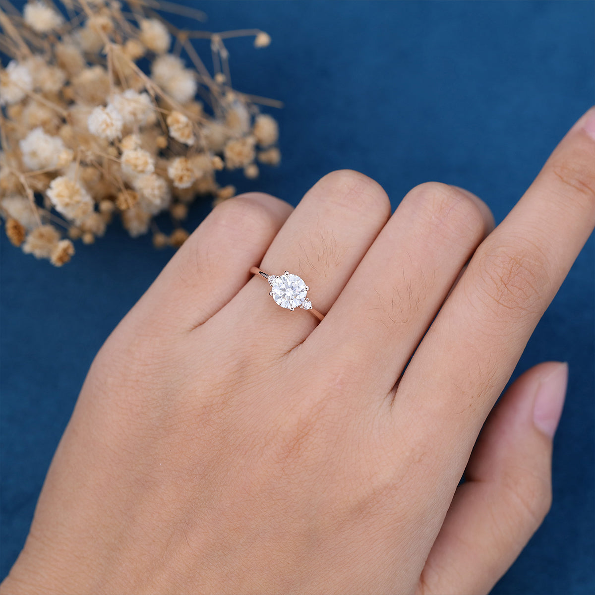 6.5mm Round cut Moissanite Engagement ring