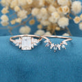 Emerald cut Moissanite Engagement Ring Alexandrite Bridal Set