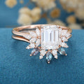 Emerald cut Moissanite Engagement Ring Alexandrite Bridal Set