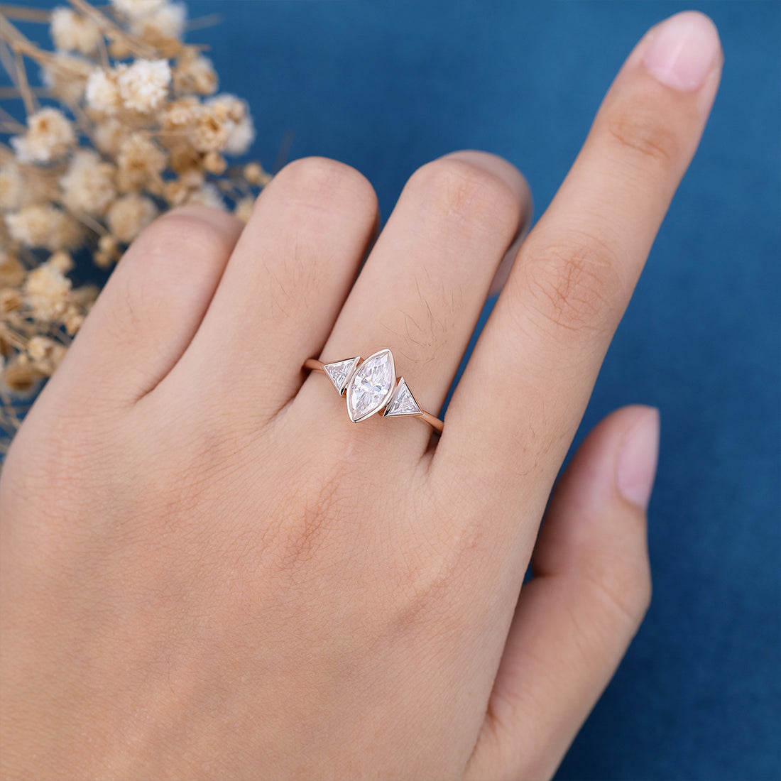 Marquise cut Moissanite | Trillion cut Diamond Engagement ring