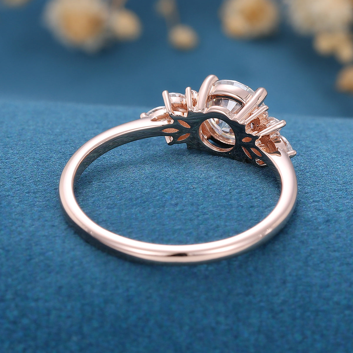 1 Carat Round cut Moissanite Cluster Engagement ring