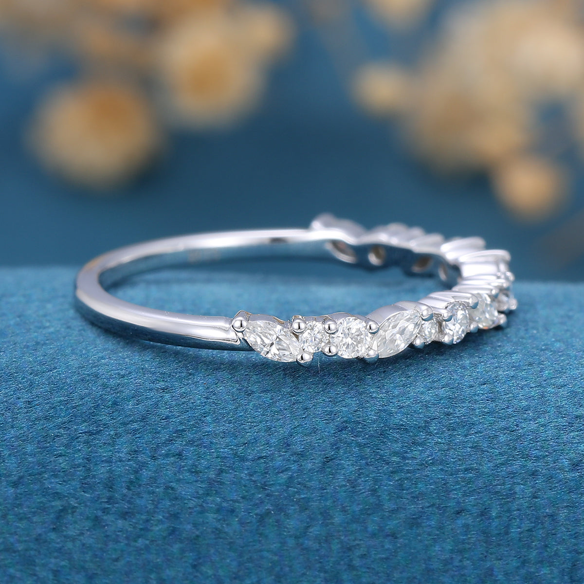 Moissanite | Diamond Half Eternity Wedding Band