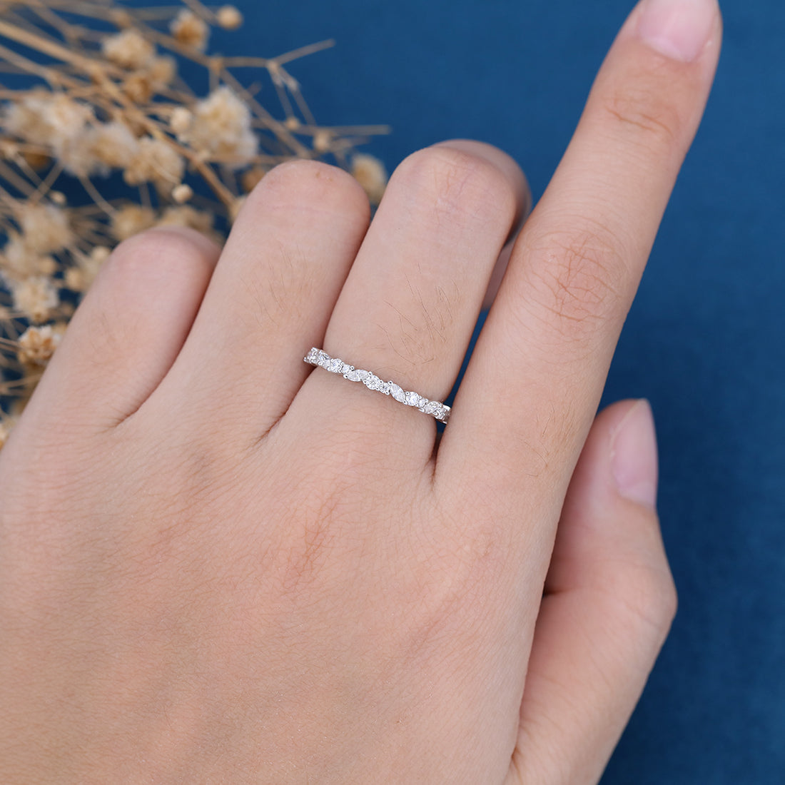 Moissanite | Diamond Half Eternity Wedding Band
