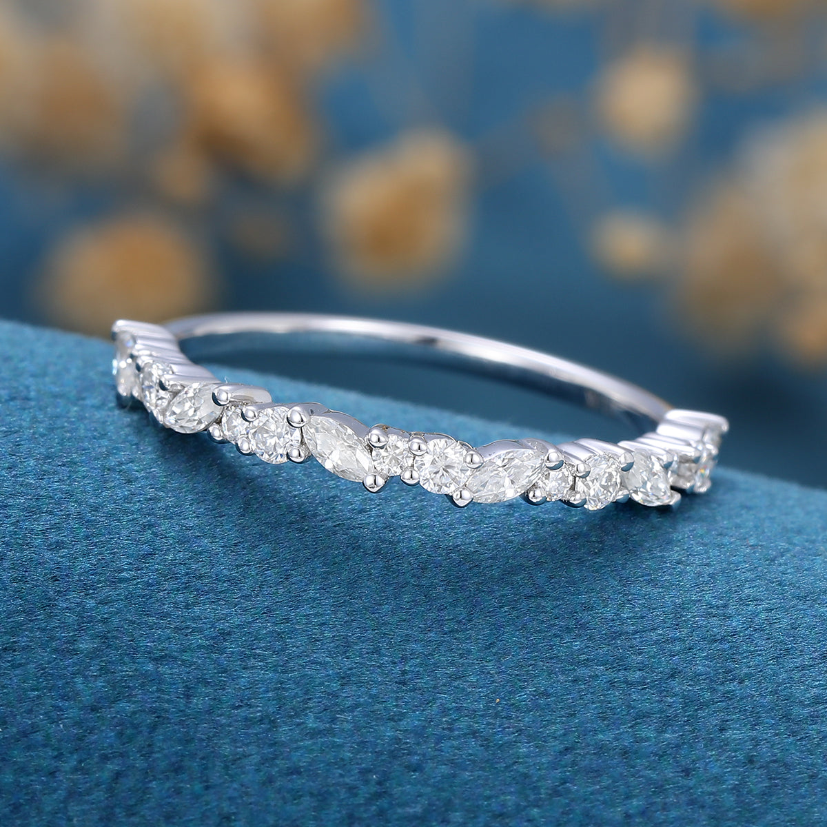 Moissanite | Diamond Half Eternity Wedding Band