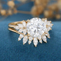 8.5mm Round cut Moissanite Cluster Engagement ring Bridal Set