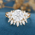 8.5mm Round cut Moissanite Cluster Engagement ring Bridal Set
