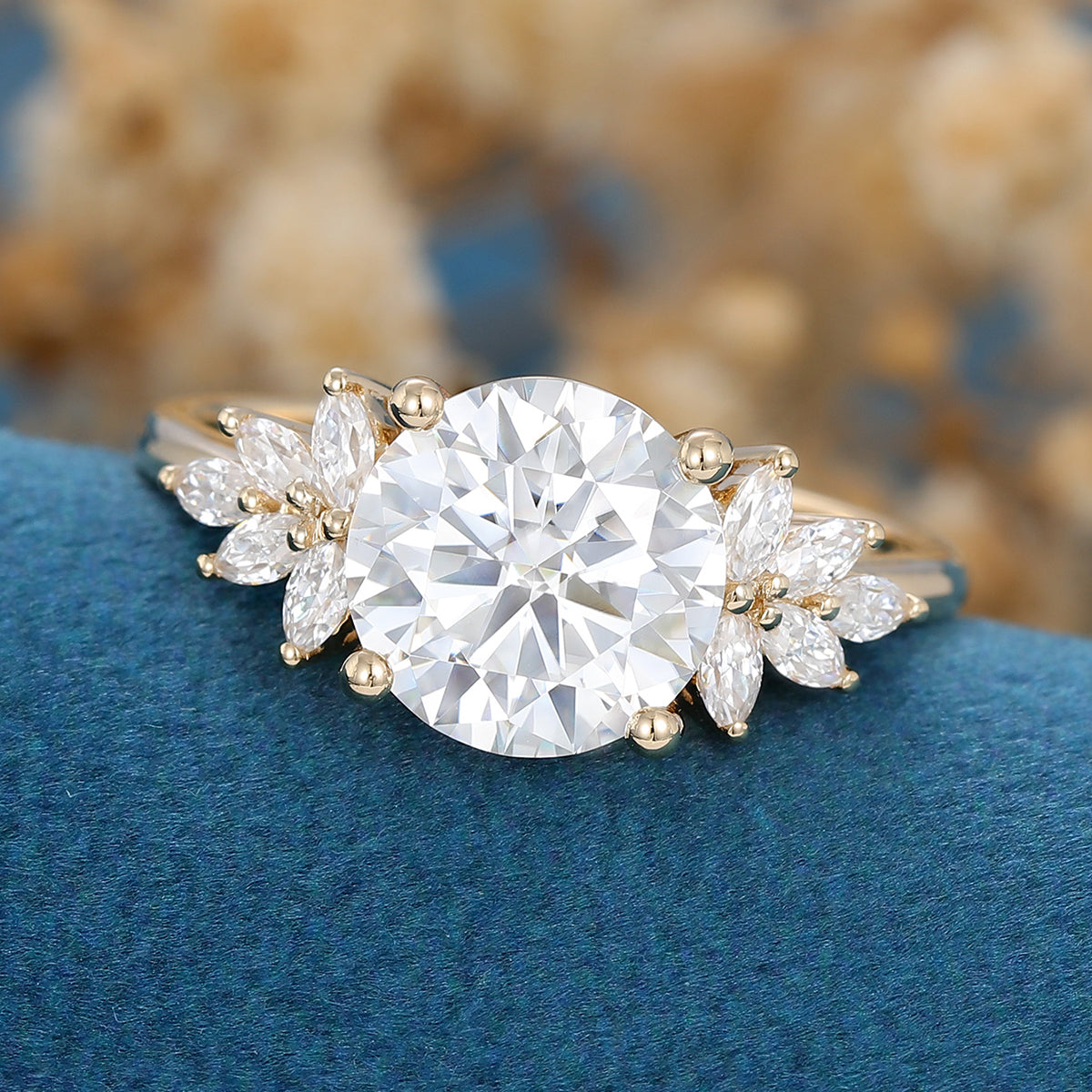 8.5mm Round cut Moissanite Cluster Engagement ring