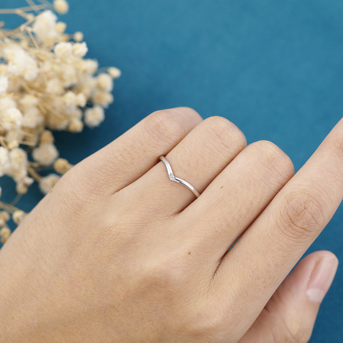 Diamond Curved Wedding Band Ring Matching Engagement ring