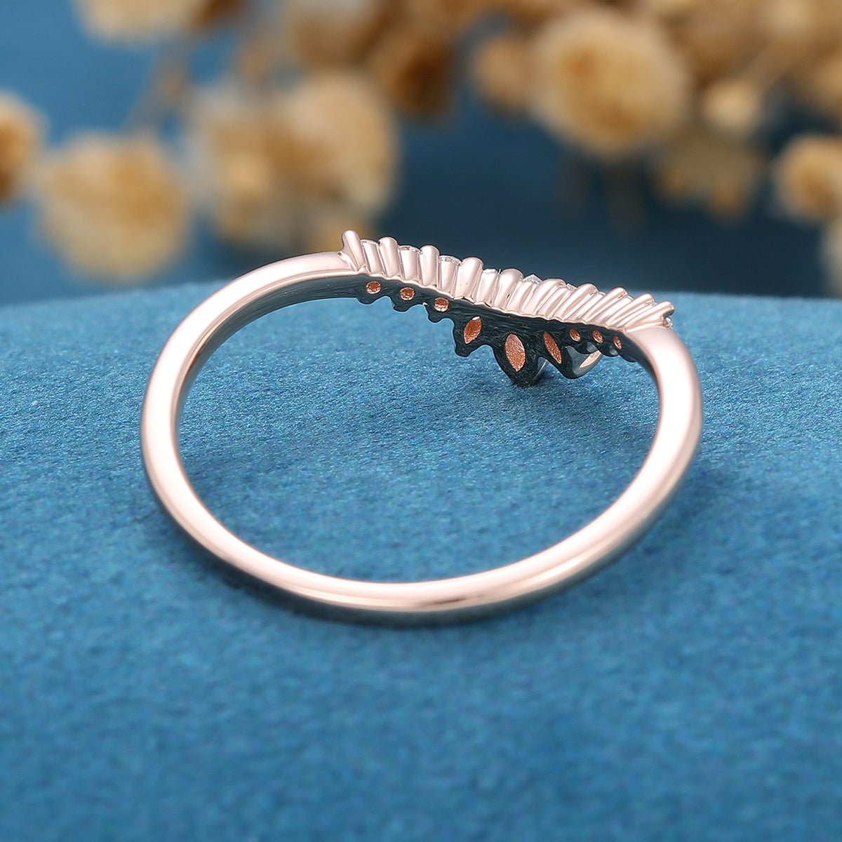 Marquise cut Moissanite | Diamond Curved Wedding Band Ring