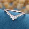 Marquise cut Moissanite | Diamond Curved Wedding Band Ring