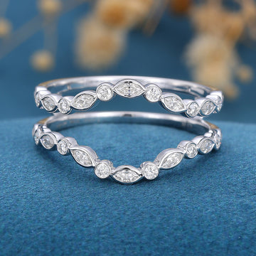 Double Marquise cut Moissanite | Diamond Curved Wedding Band Ring