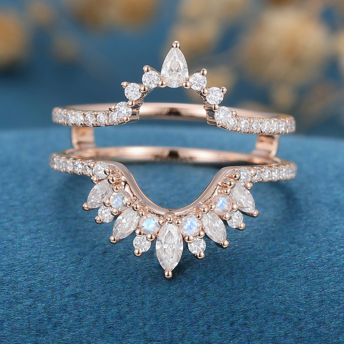 Double Marquise  Moissanite | Diamond Curved Wedding Band Ring
