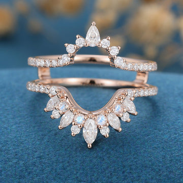 Double Marquise Moissanite | Diamond Curved Wedding Band Ring