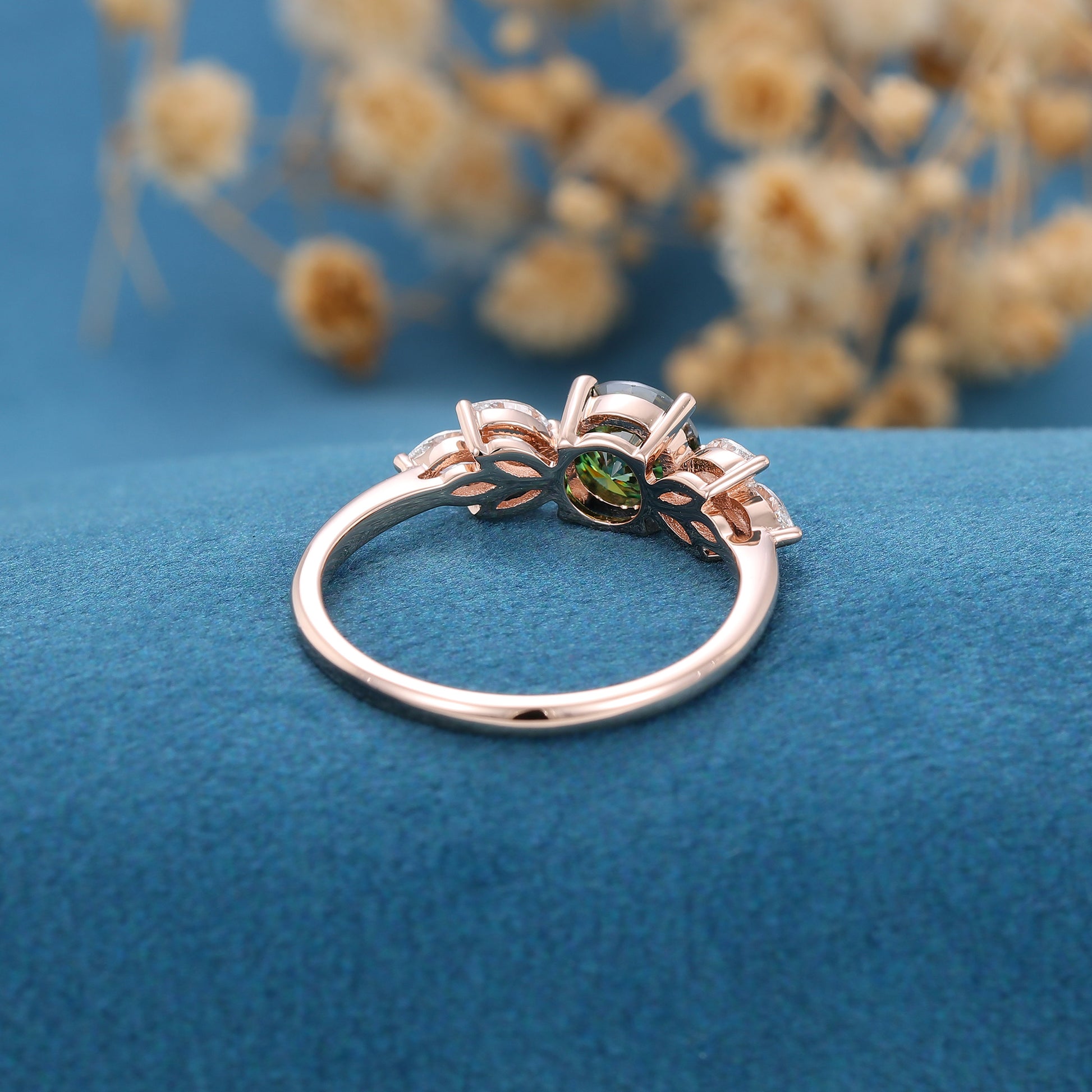 6mm Round Green Moissanite Cluster Engagement ring