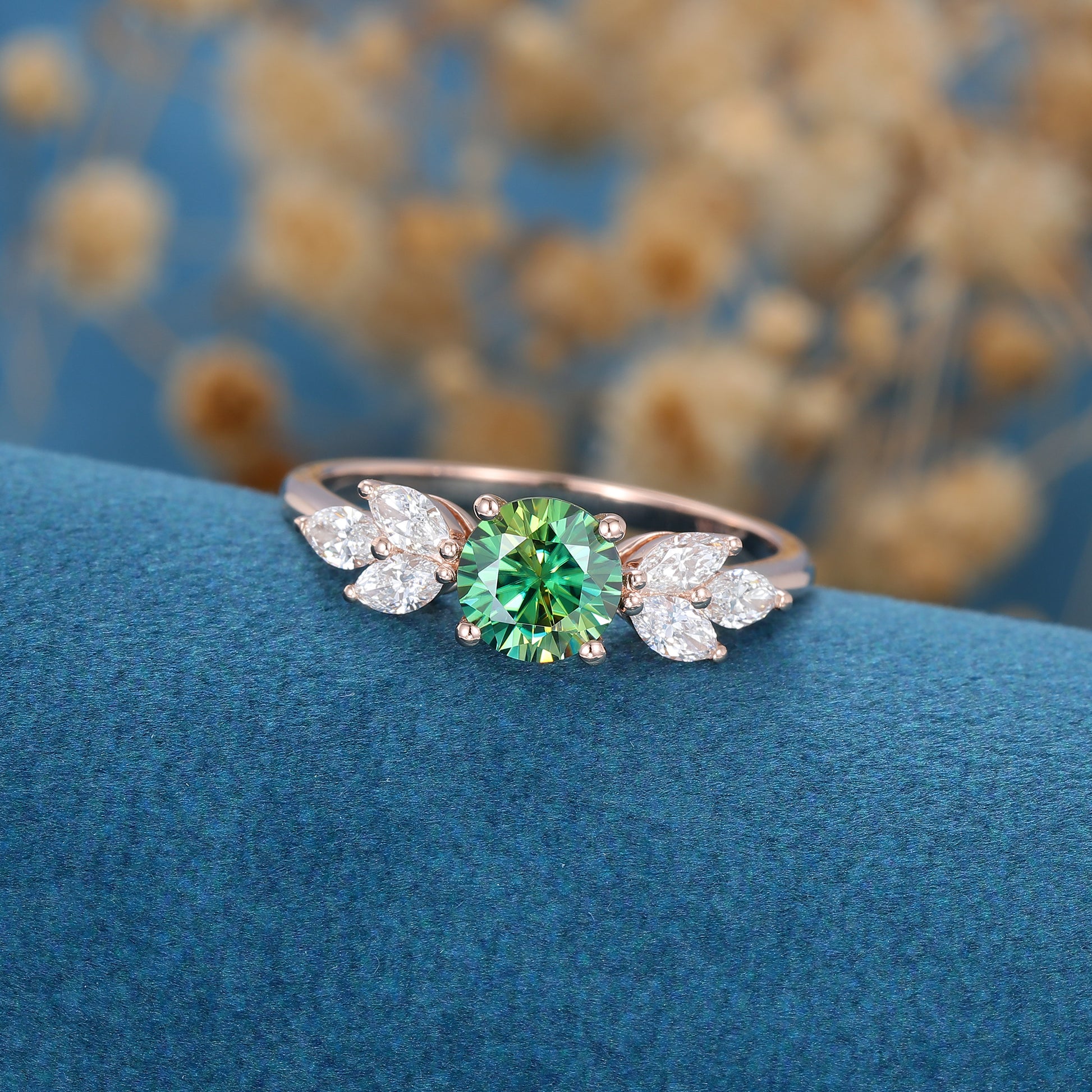 6mm Round Green Moissanite Cluster Engagement ring