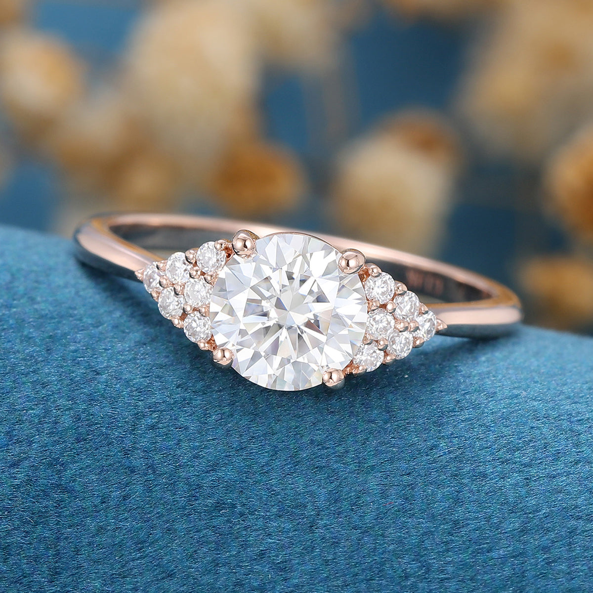 Round cut Moissanite  Cluster Engagement Ring