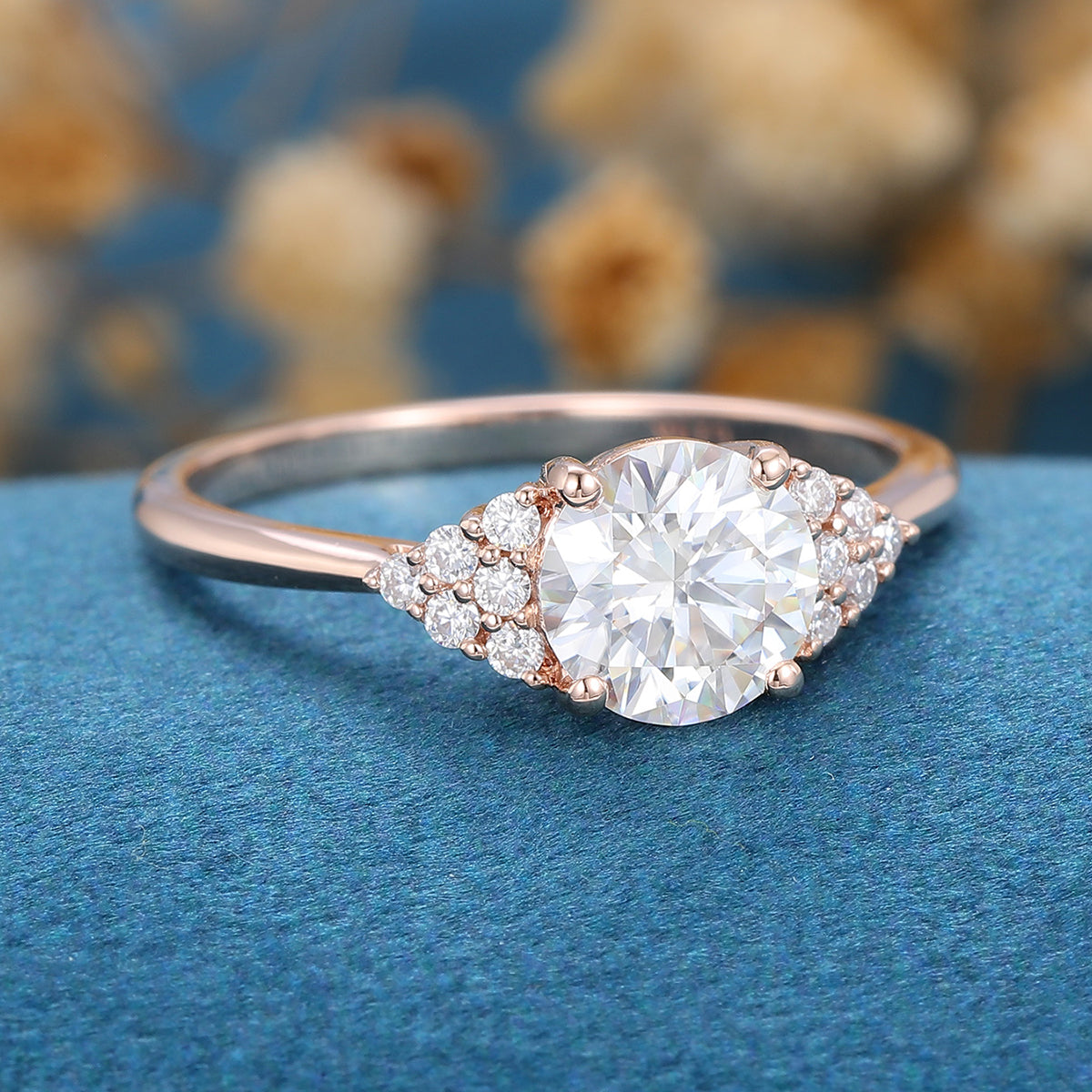 Round cut Moissanite  Cluster Engagement Ring