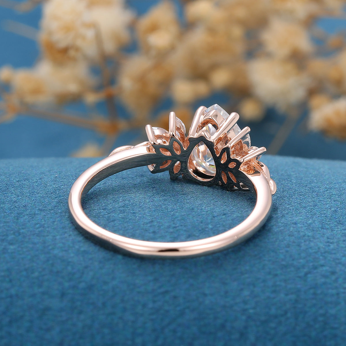 Pear cut Moissanite Cluster Engagement ring